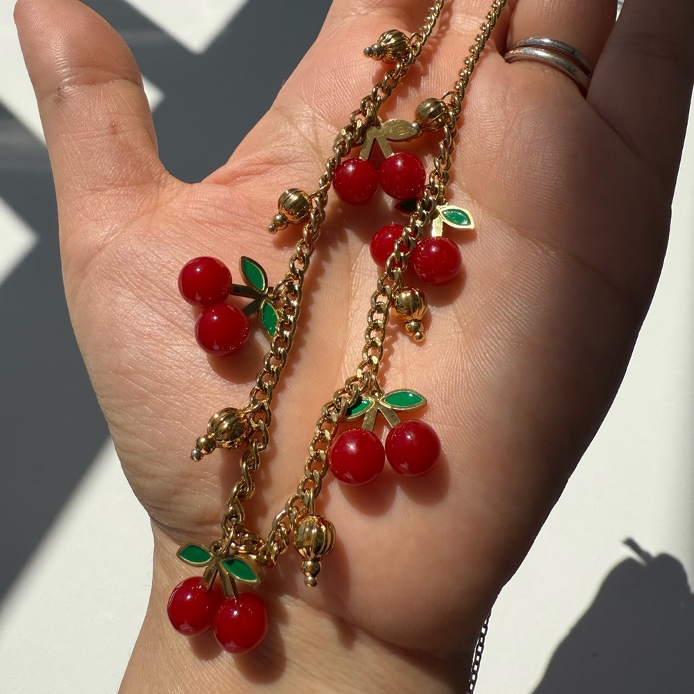 18K GOLD Cherry Charm Necklace 
Stainless Steel Gold Plated - Picture 8 of 9